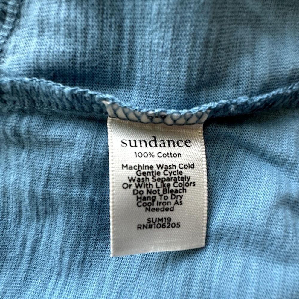 SUNDANCE NWOT AZIZA COTTON ASYMMETRICAL RUFFLE TOP SCOOP NECK BLUE | LARGE - Picture 6 of 7